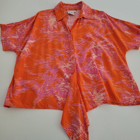 Finley Womens Hawaiian Button Down Shirt Orange Pink Abstract Tropical Sz L EUC - Picture 6 of 9